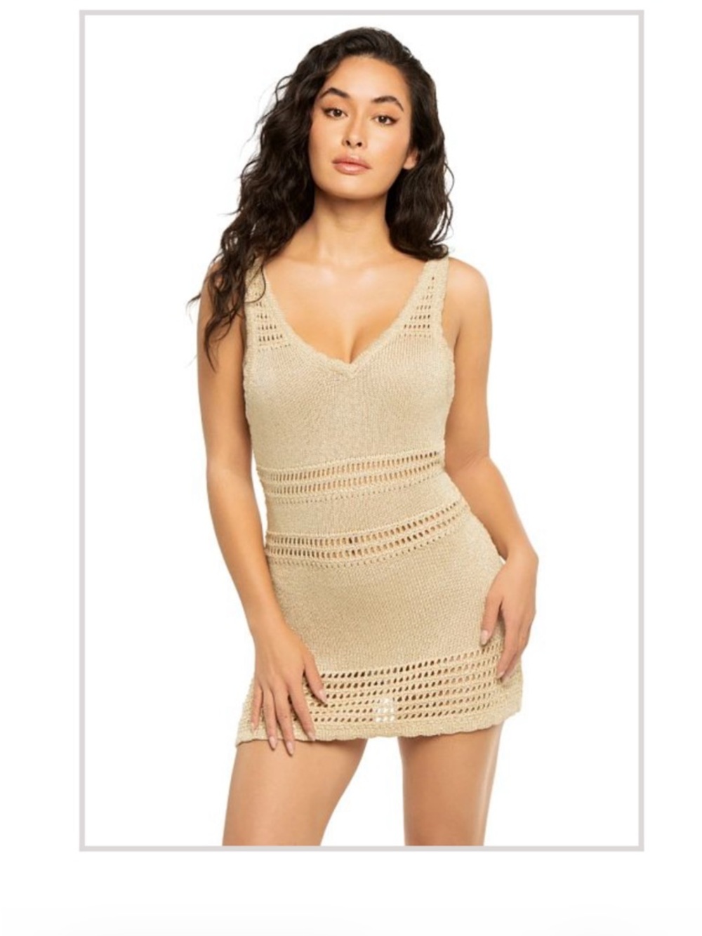 Surf Gypsy Beige Crochet Swim Coverup Dress